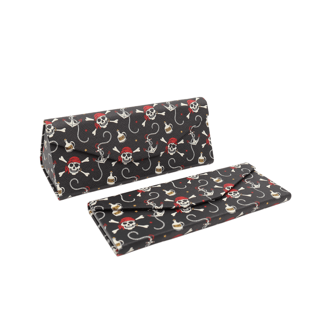 Pirate Skully / Jolly Roger Print Glasses Case - Vegan Leather Magic Folding Hard Case