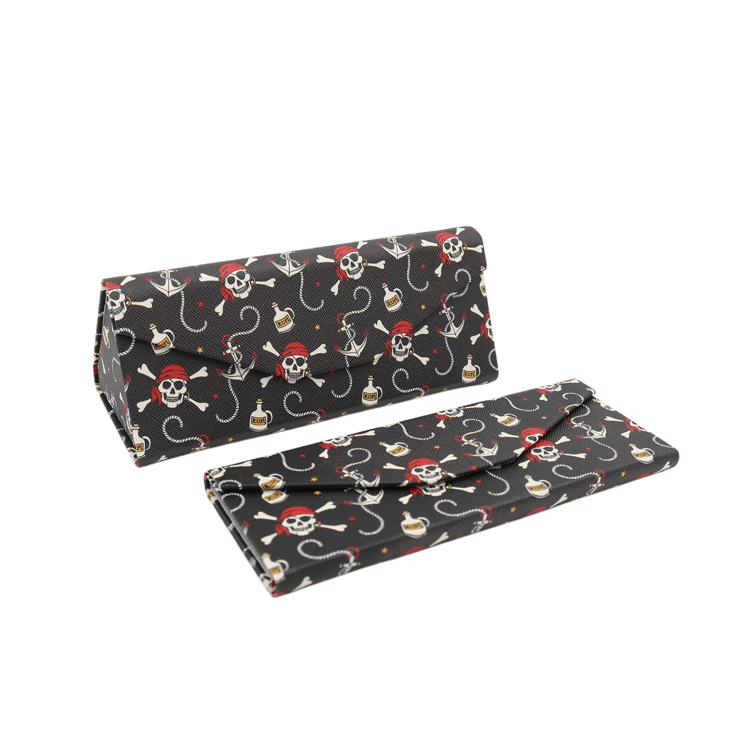 Pirate Skully / Jolly Roger Print Glasses Case - Vegan Leather Magic Folding Hard Case
