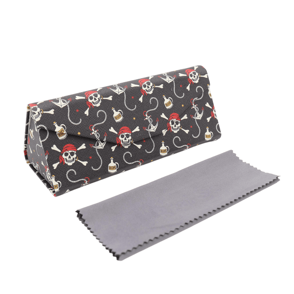 Pirate Skully / Jolly Roger Print Glasses Case - Vegan Leather Magic Folding Hard Case