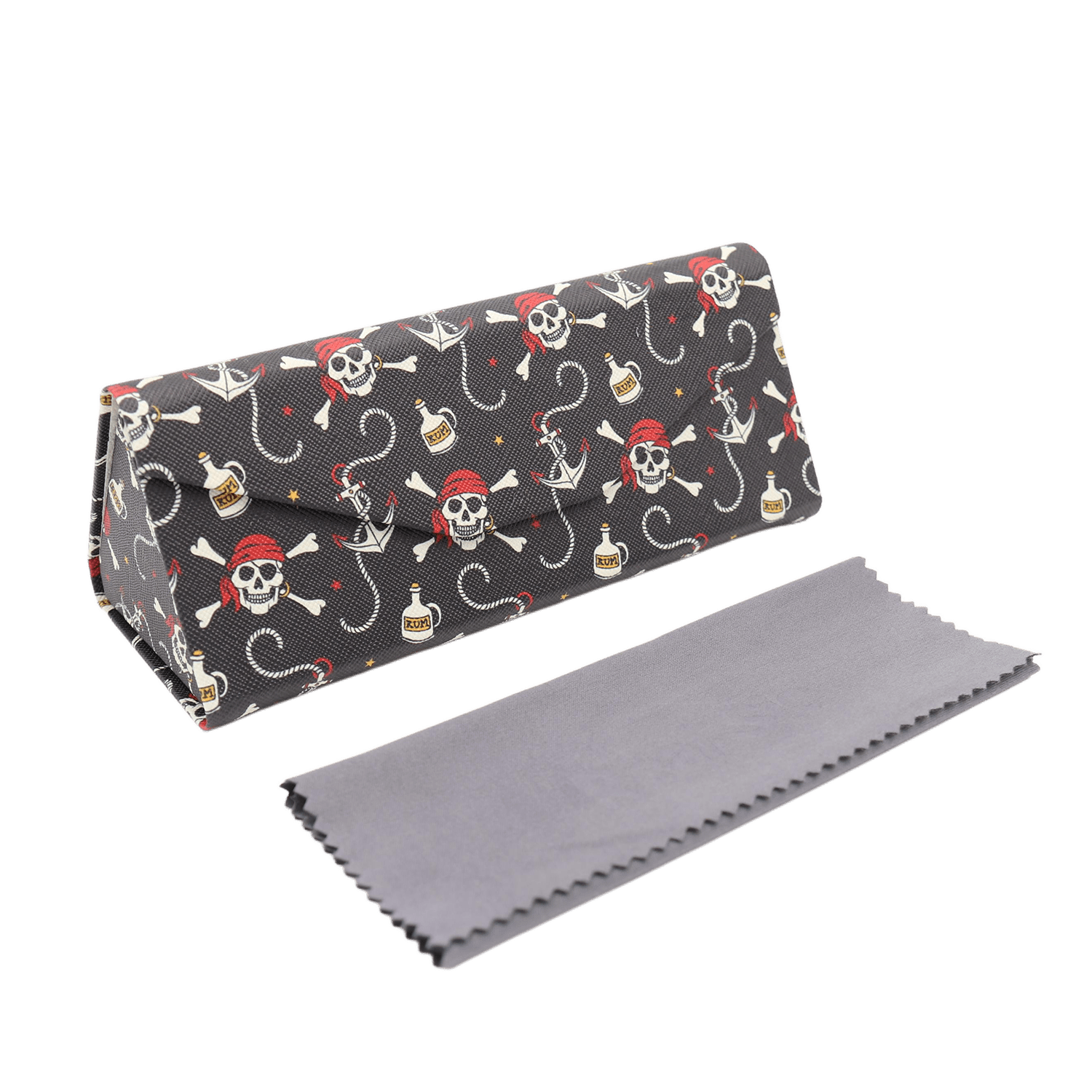 Pirate Skully / Jolly Roger Print Glasses Case - Vegan Leather Magic Folding Hard Case