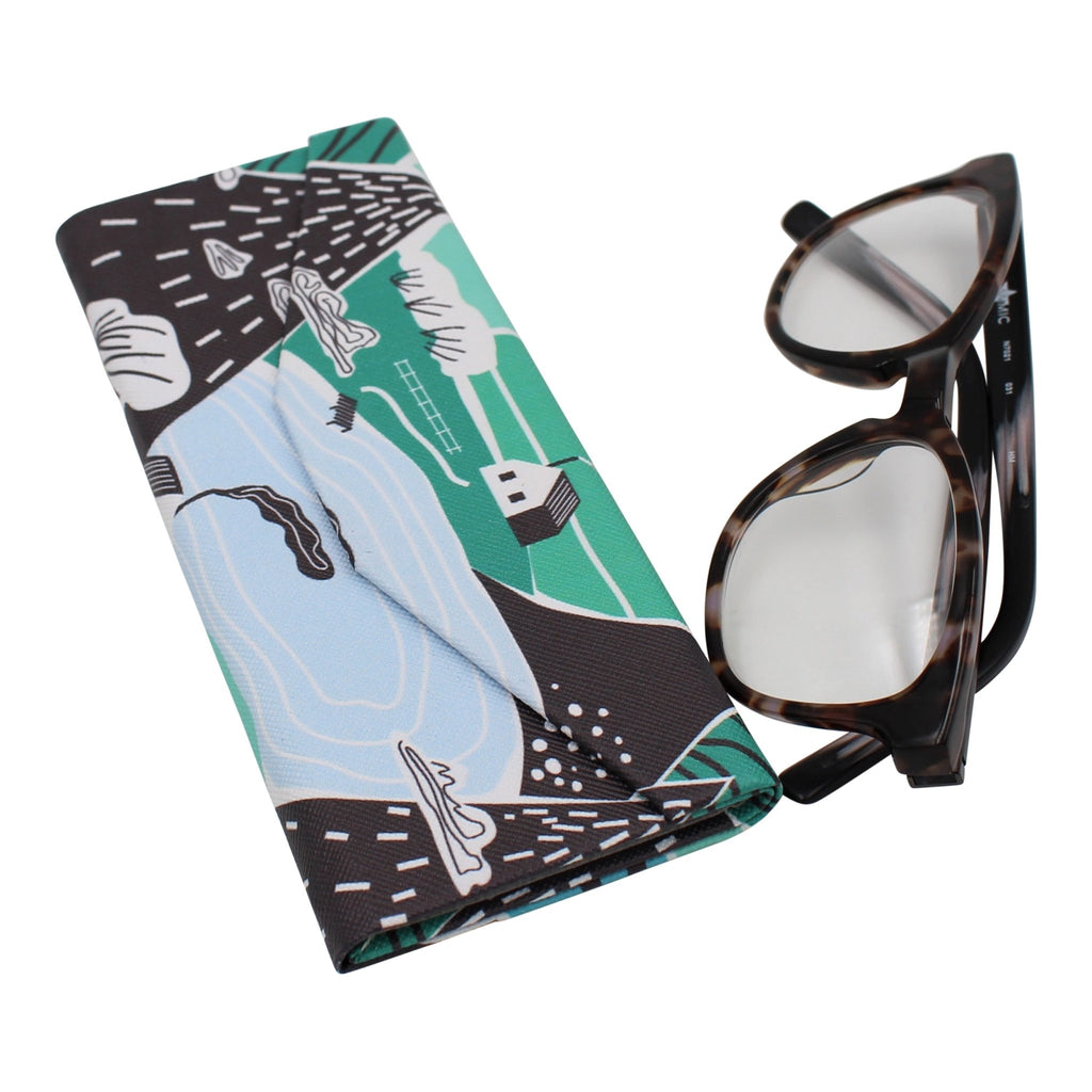 Farm House Print Glasses Case - Vegan Leather Magic Folding Hardcase