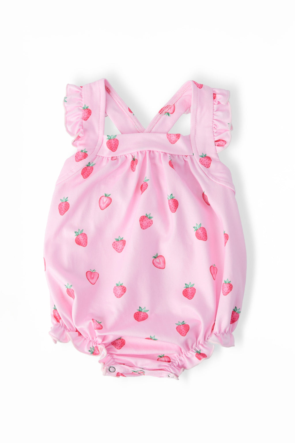 Sweet Strawberries Ruffle Cross Back Romper