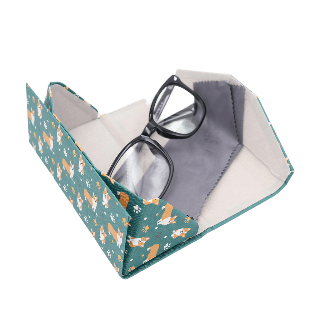 Welsh Corgi Print Glasses Case - Vegan Leather Magic Folding Hard Case