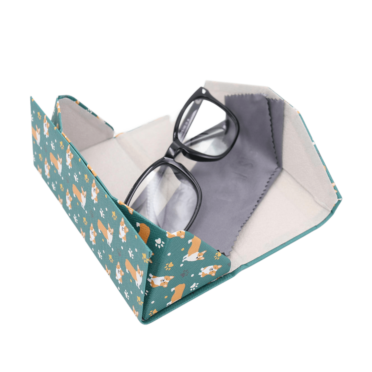 Welsh Corgi Print Glasses Case - Vegan Leather Magic Folding Hard Case