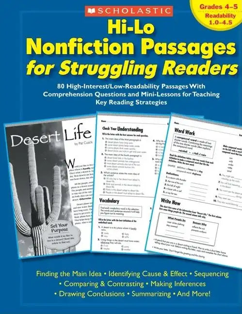 Hi-Lo Nonfiction Passages for Struggling Readers: Grades 4-5: 80 High-Interest/Low-Readability Passages with Comprehension Questions and Mini-Lessons - Paperback
