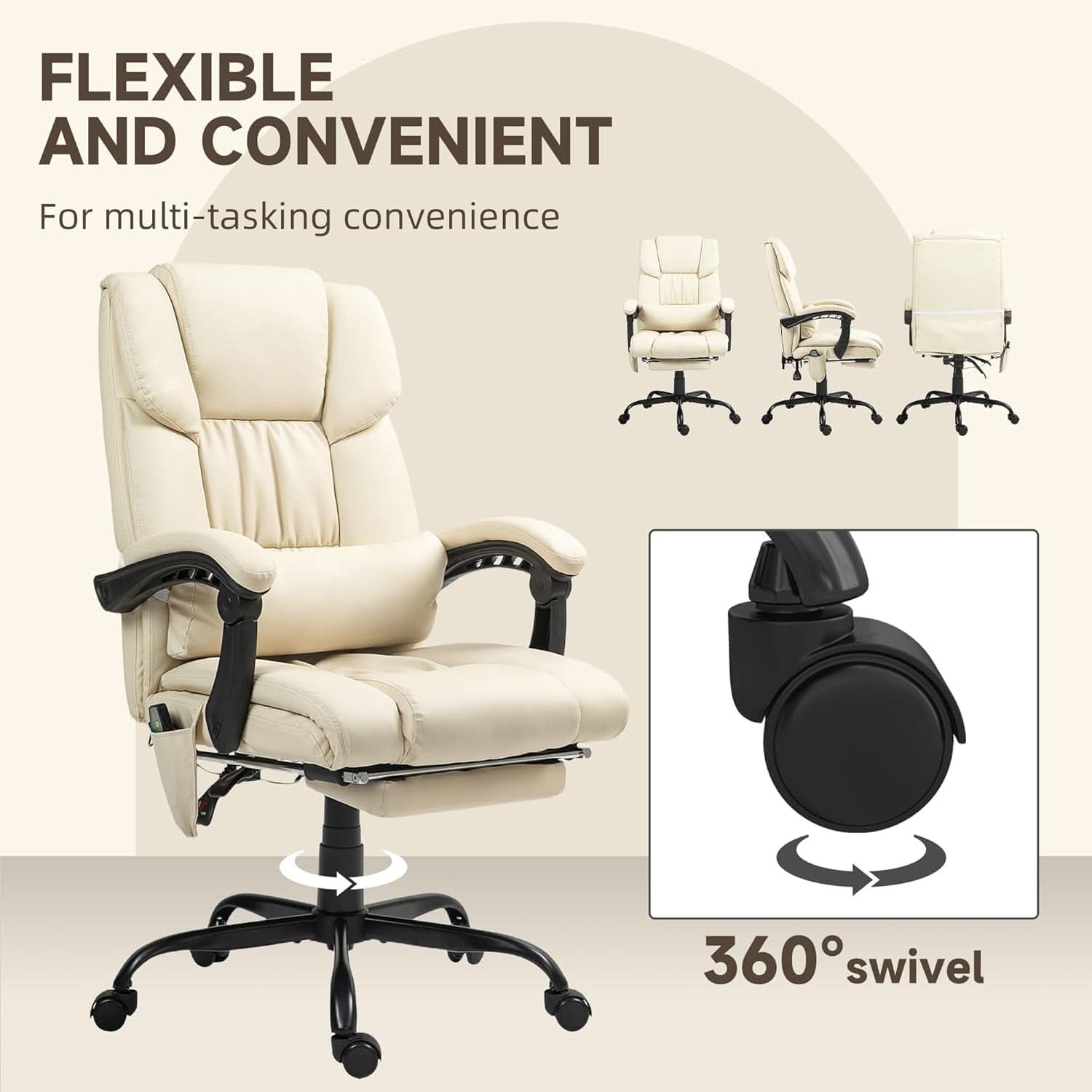 High Back Massage Chair With 6 Point Vibration Beige