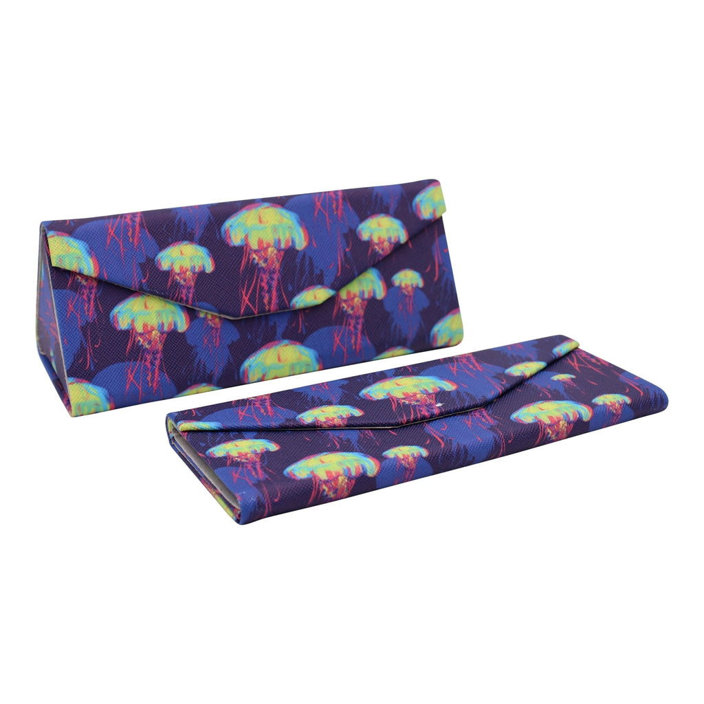 Jellyfish Print Glasses Case - Vegan Leather Magic Folding Hardcase