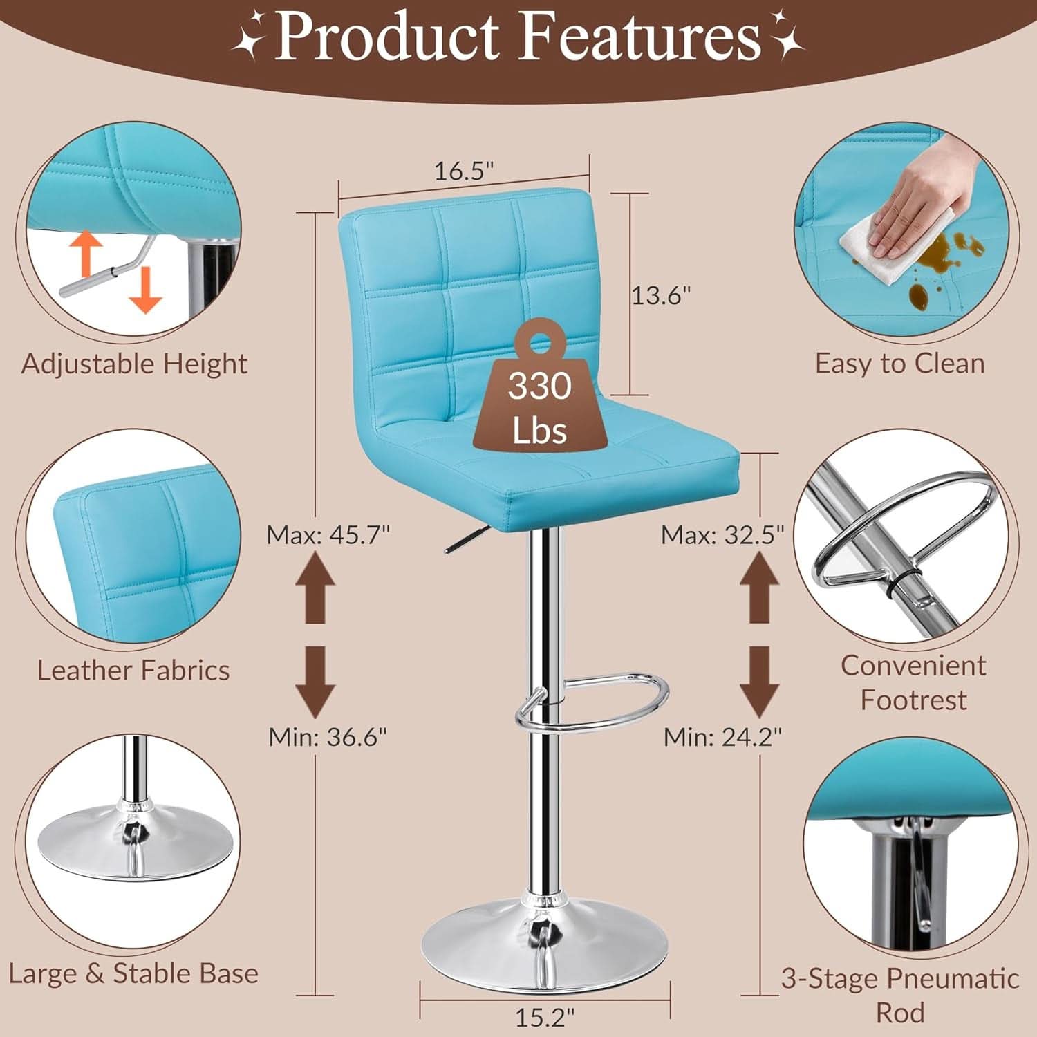 Set Of 4 Adjustable Swivel Bar Stools Blue PU Leather