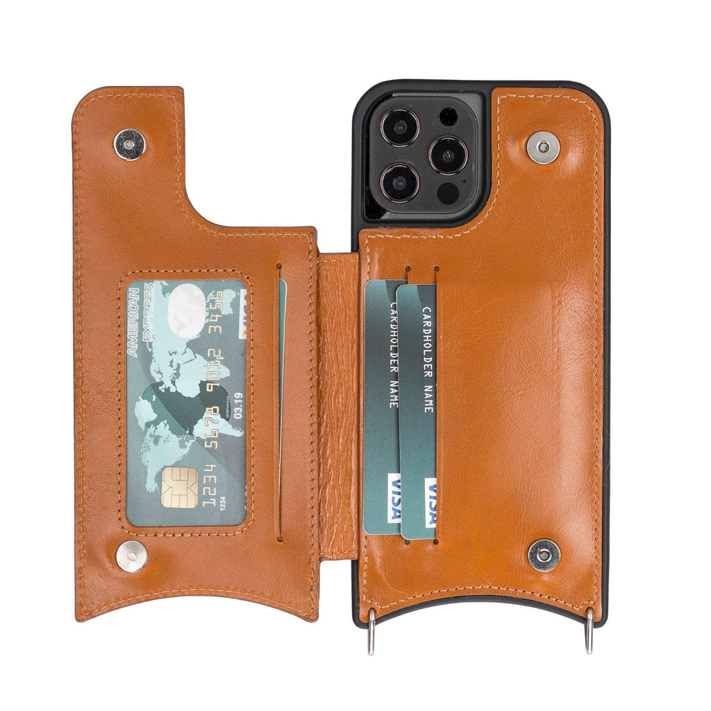 iPhone 12 / 12 Pro Leather Wallet Case with Shoulder Strap – Saff
