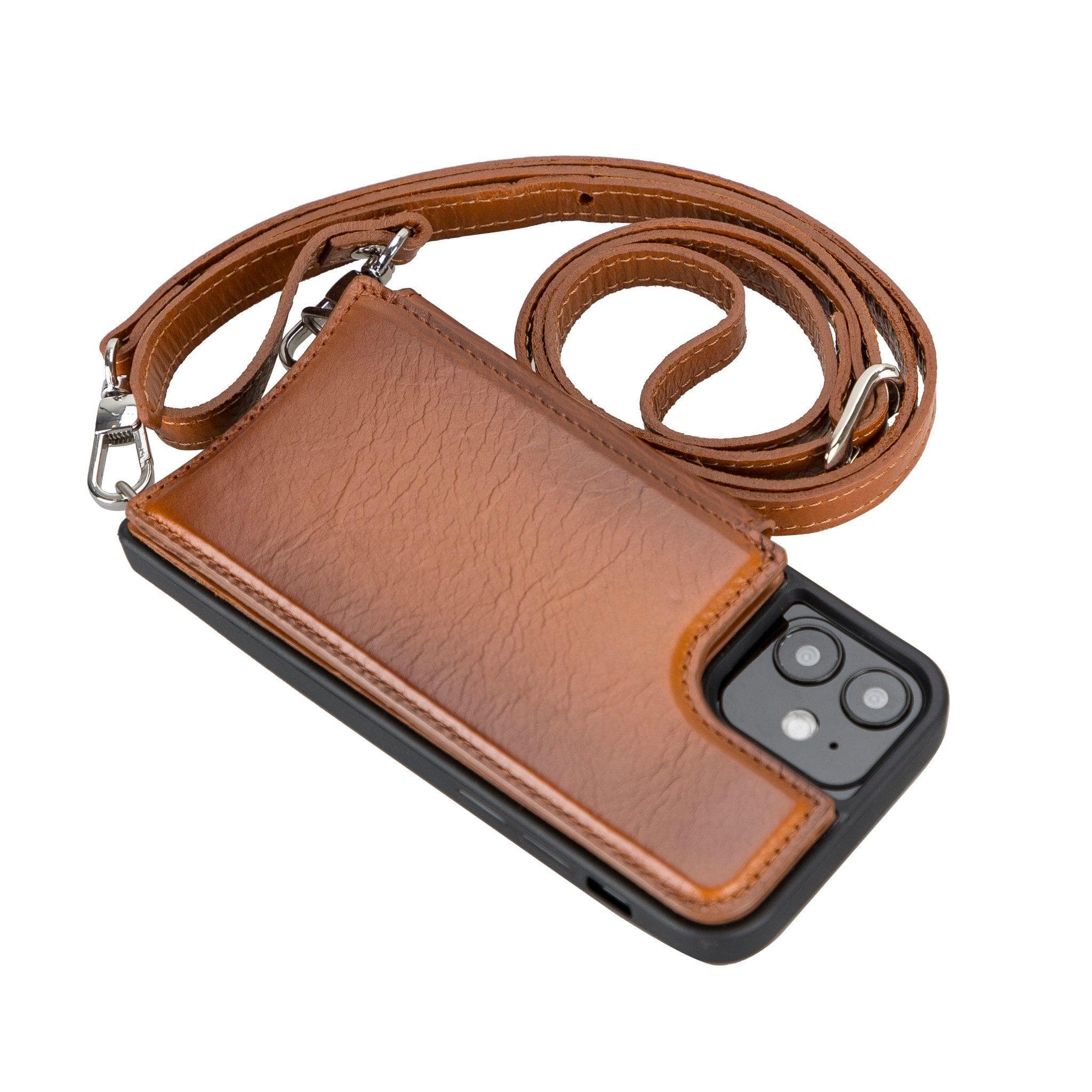 iPhone 12 / 12 Pro Leather Wallet Case with Shoulder Strap – Saff