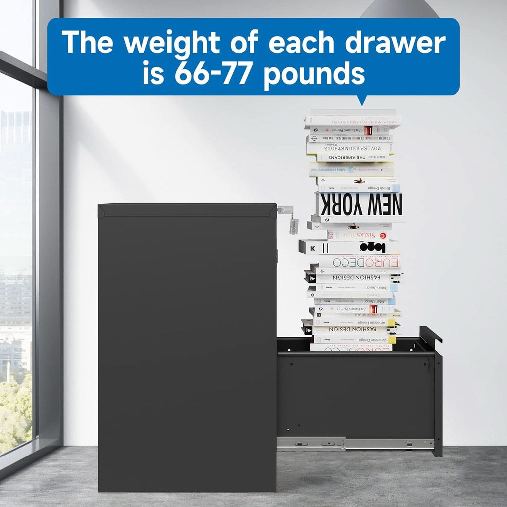 Black Metal Vertical File Cabinet With Lock 2 Drawers