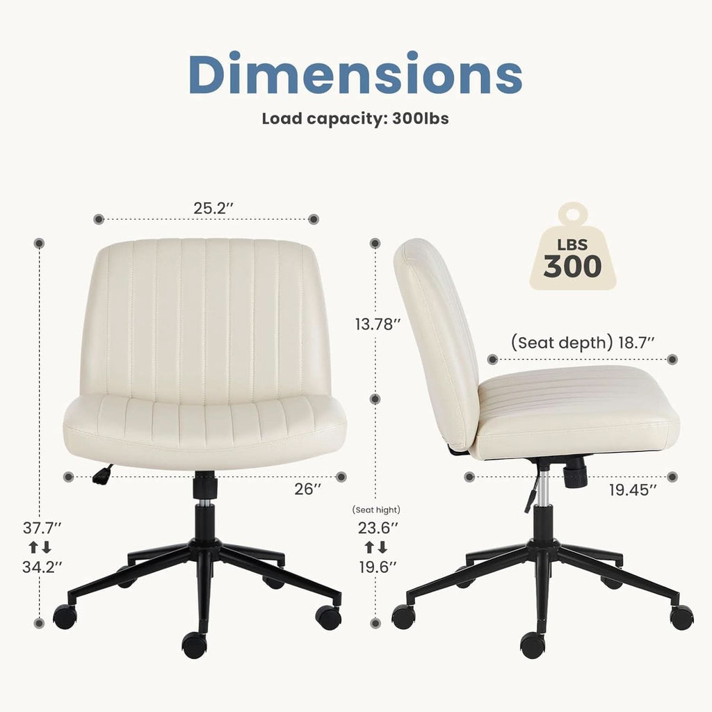 Cream Leather Swivel Task Chair With Dual Purpose Base