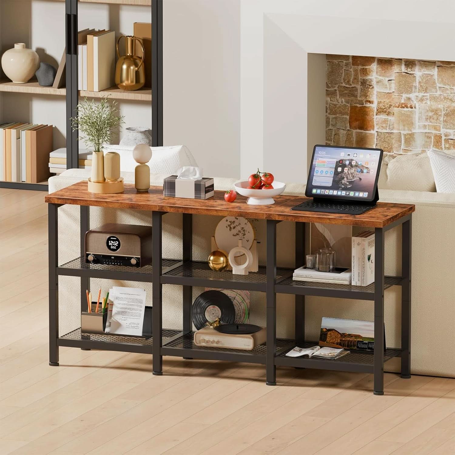 Rustic Brown TV Stand With 3 Tier Storage For 50 Inch TVs