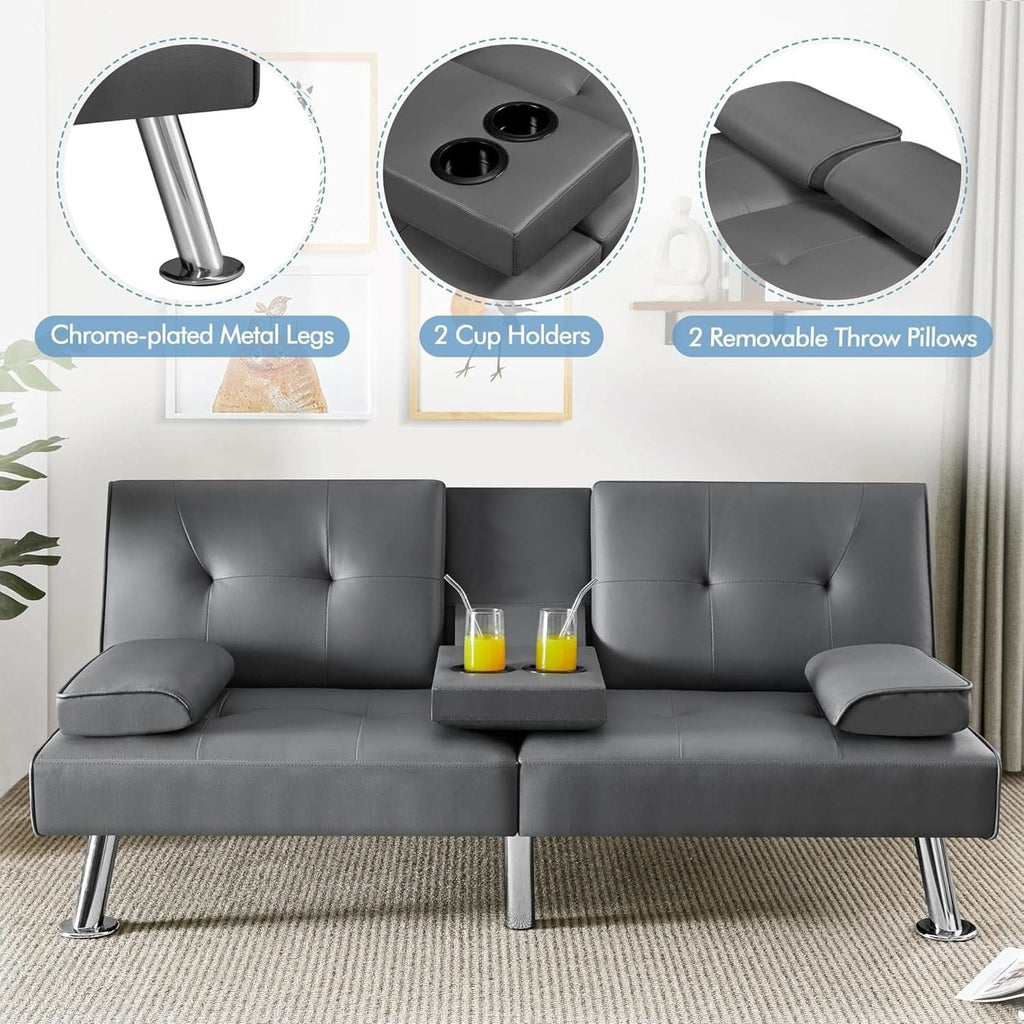 Convertible Sofa Bed Gray With Adjustable Recline