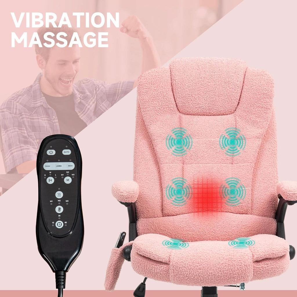 Pink Velvet Heated Massage Office Chair With Reclining Back