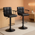 Bar Stools Set Of 2 Adjustable Swivel Black PU Leather Back