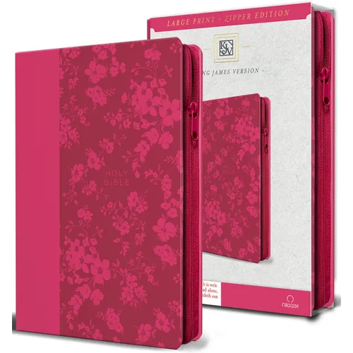 KJV Holy Bible, Large Print Handy Size, Fuchsia Premium Imitation Leather W/Ribbon Marker, Red Letter, Zipper - Paperback