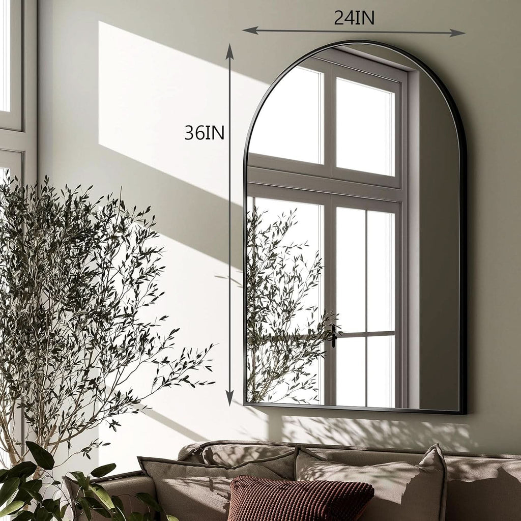 Arched Wall Mirror Black Metal Frame 24 By 36 Inches
