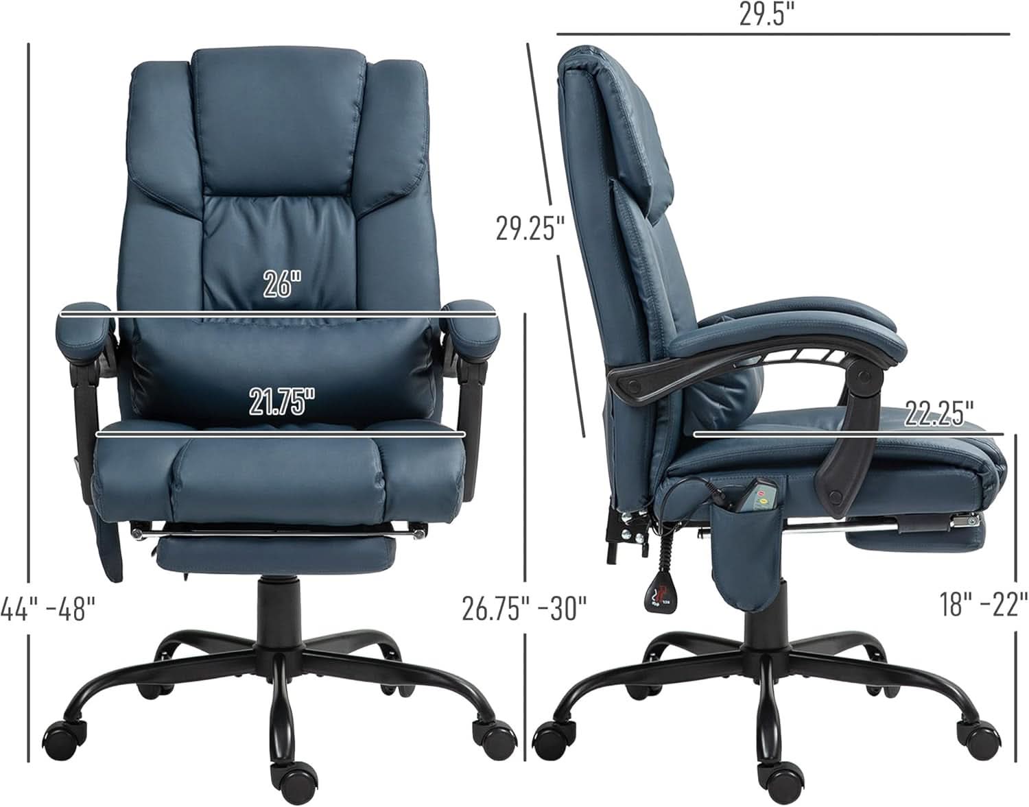 Blue High Back Massage Office Chair With 6 Vibration Points