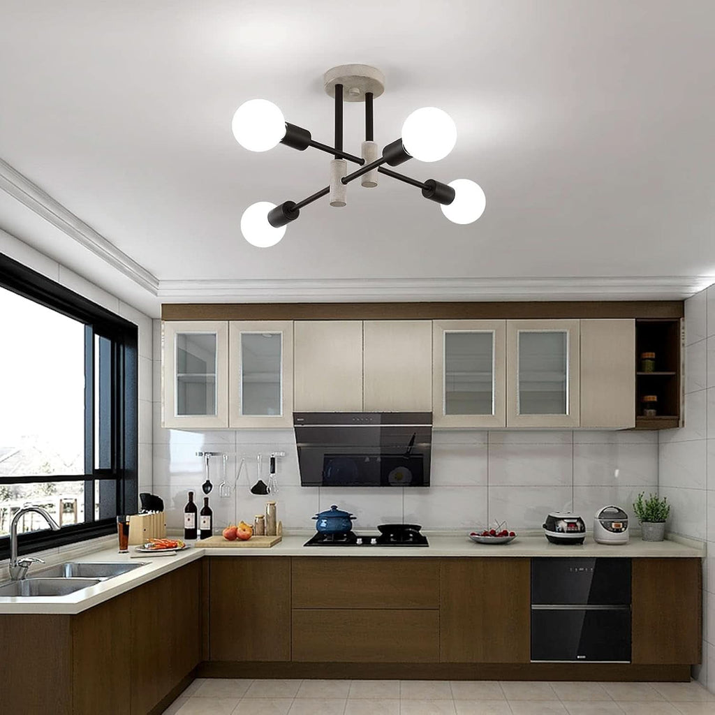 Oak And Black Farmhouse 4 Light Sputnik Chandelier