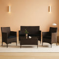 4 Piece Rattan Patio Set With Tempered Glass Table