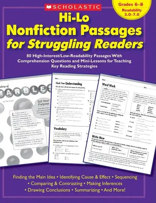Hi-Lo Nonfiction Passages for Struggling Readers: Grades 6-8: 80 High-Interest/Low-Readability Passages with Comprehension Questions and Mini-Lessons - Paperback