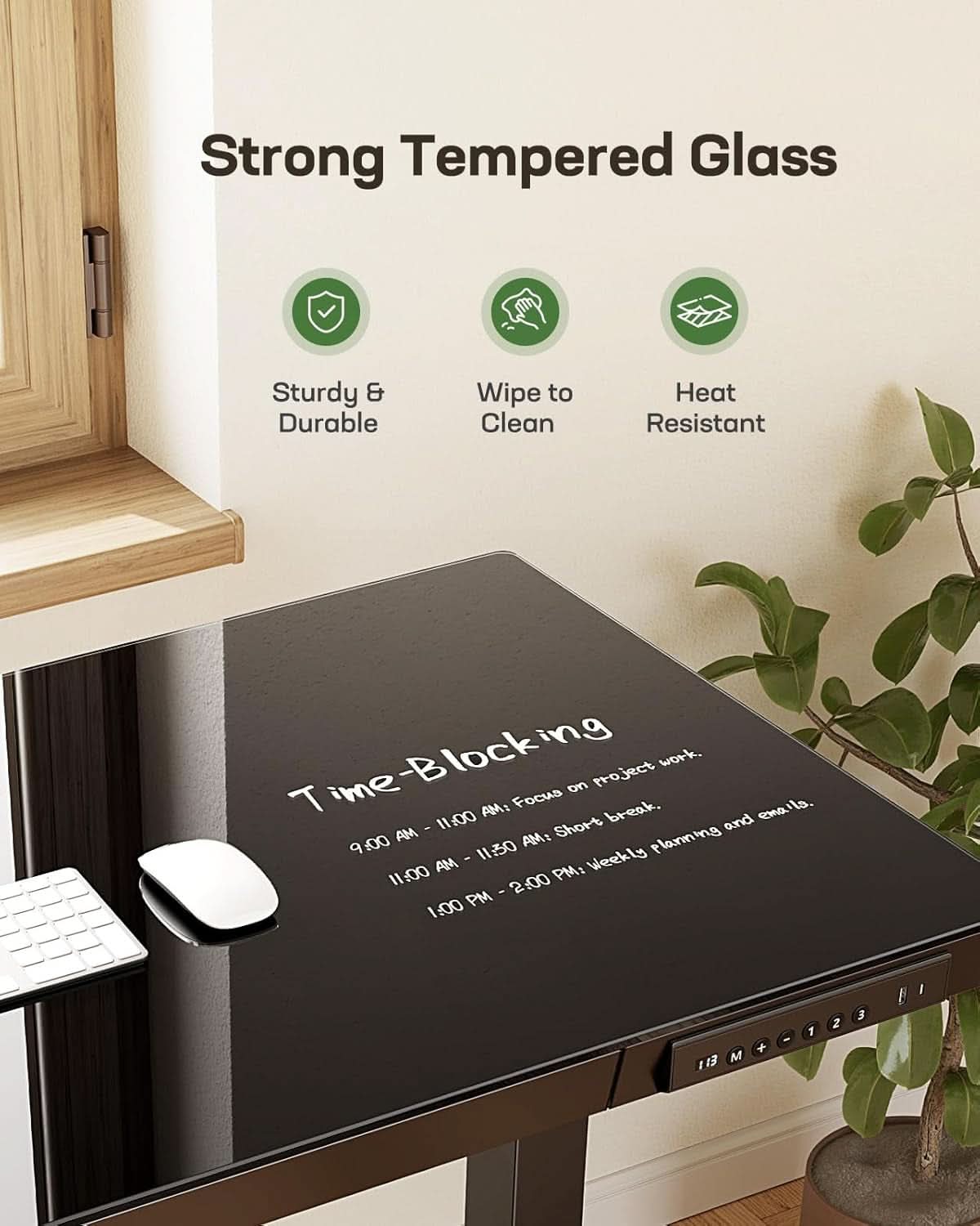 48 Inch Glass Electric Standing Desk With USB Charging