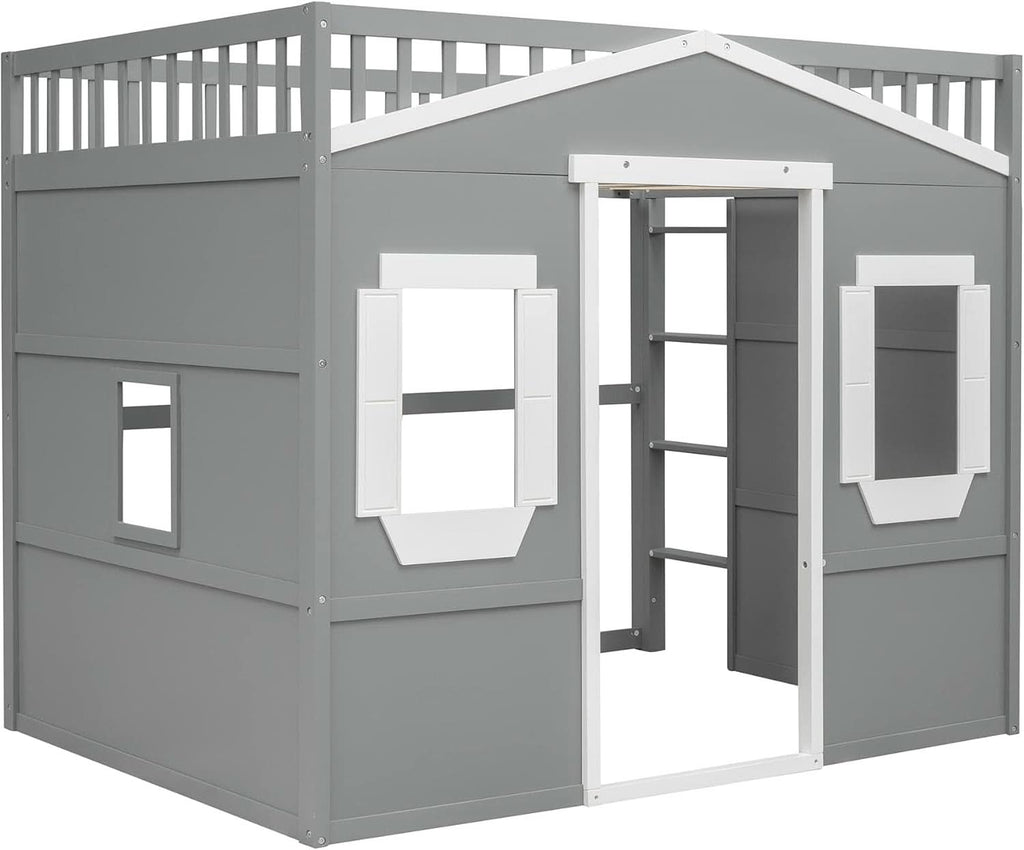 Full Size Playhouse Loft Bed With Window And Ladder