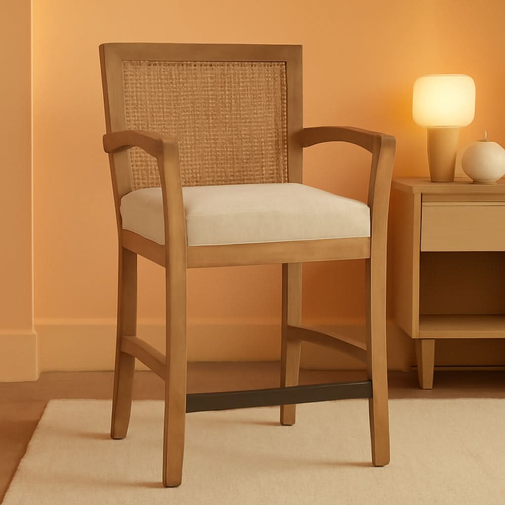 Counter Stool With Cane Back And Upholstered Seat Kitchen