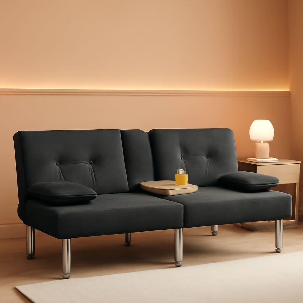 Dark Gray Convertible Sofa Bed With Cup Holders Premium