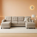 Dark Beige U Shaped Sectional Sofa With Chaise 4 Seats