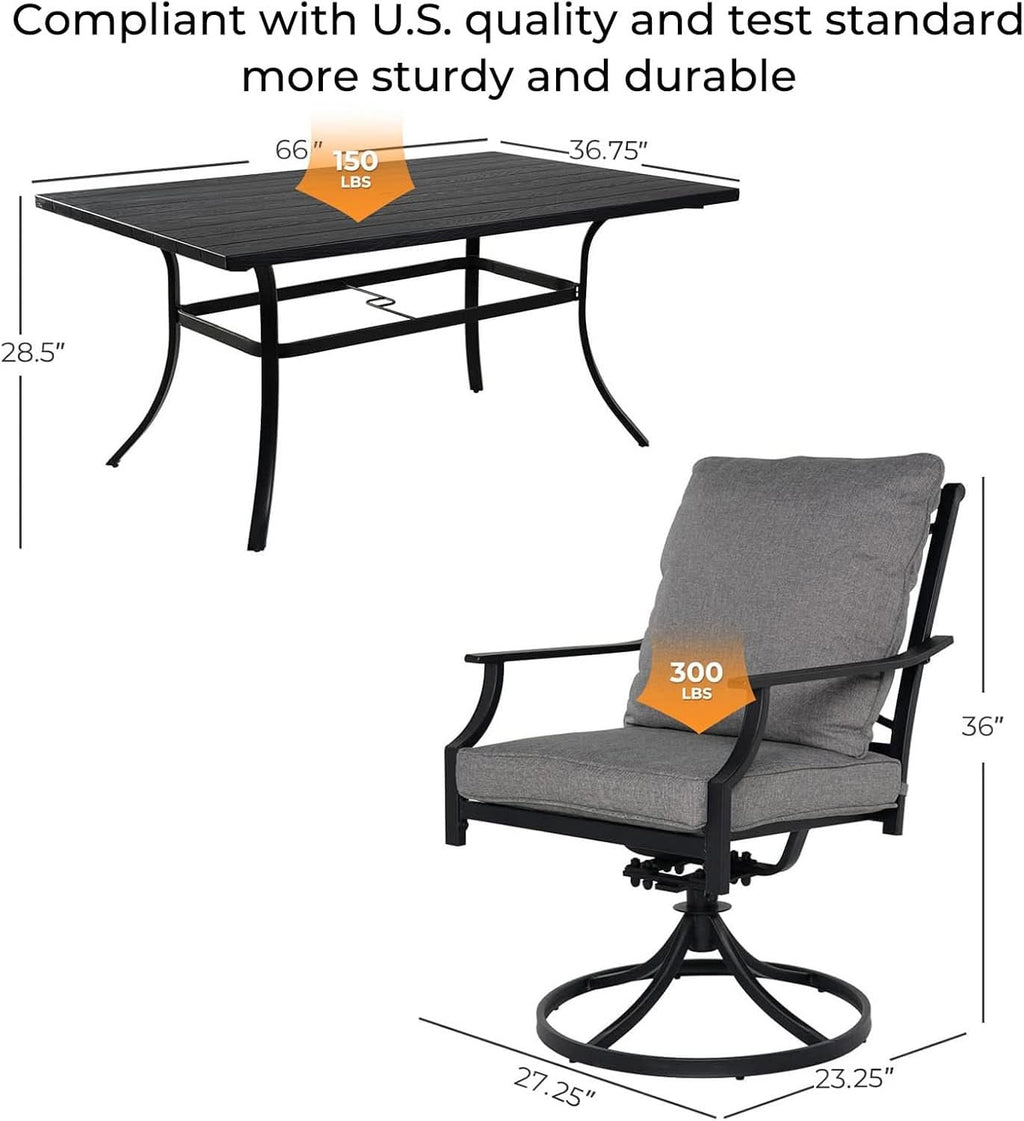7 Piece Patio Dining Set For 6 With Swivel Chairs And Olefin Cushions