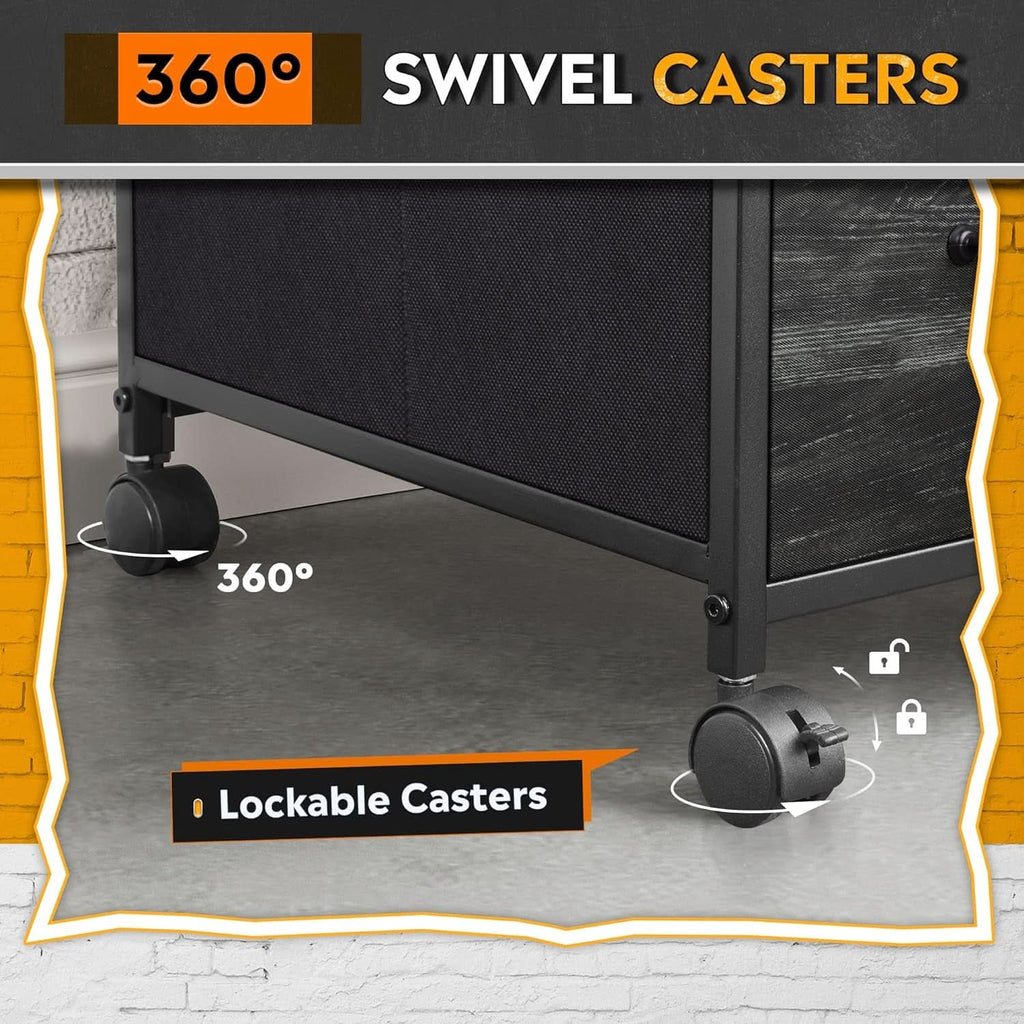 Three Drawer Mobile File Cabinet With Open Storage Shelf Charcoal Black Wood Grain