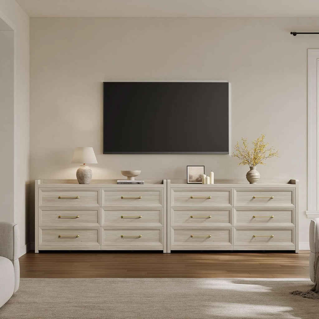 56InchExtraWideGreyOakDresser With LargeStorage Drawers