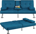 Aqua Blue Convertible Sofa Bed With Adjustable Angles