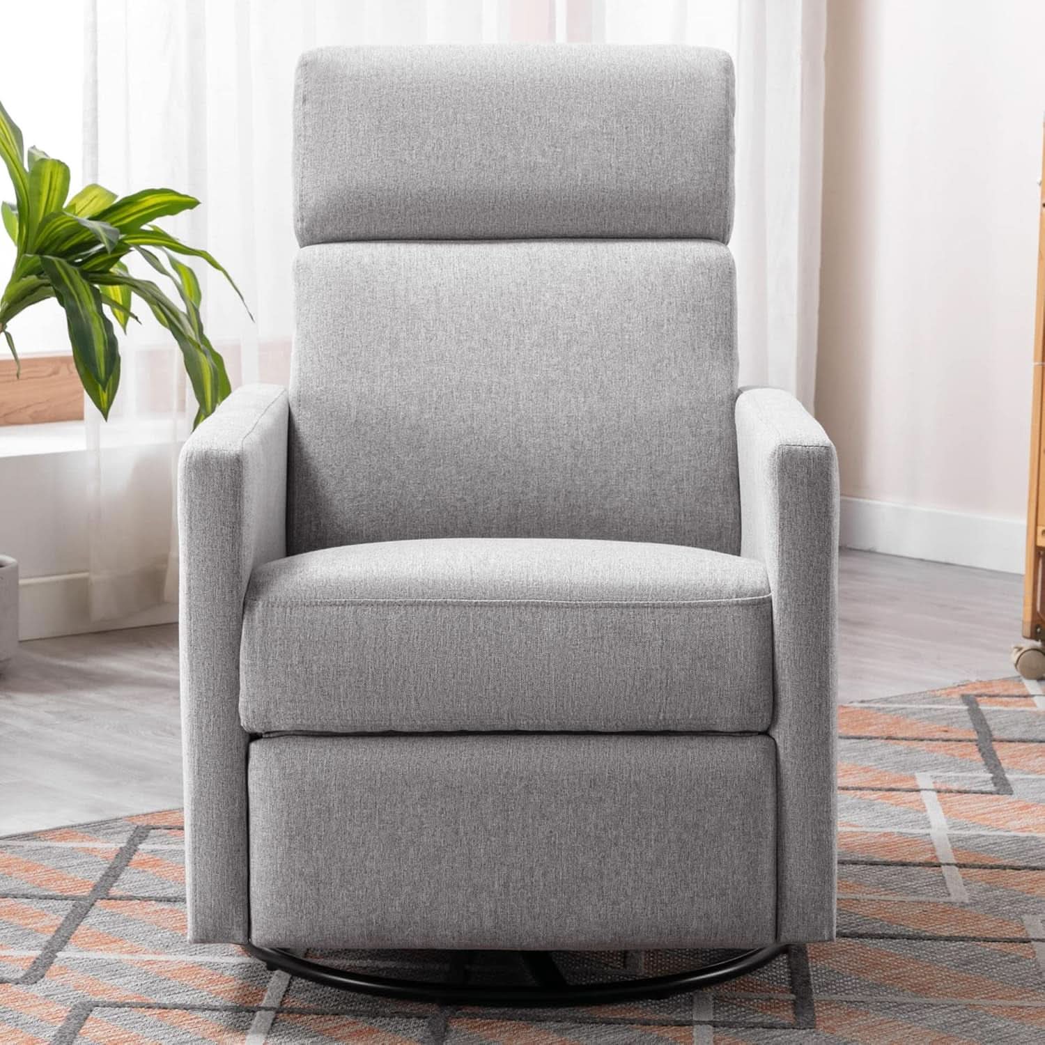 Gray Swivel Recliner Chair With Glider And Headrest