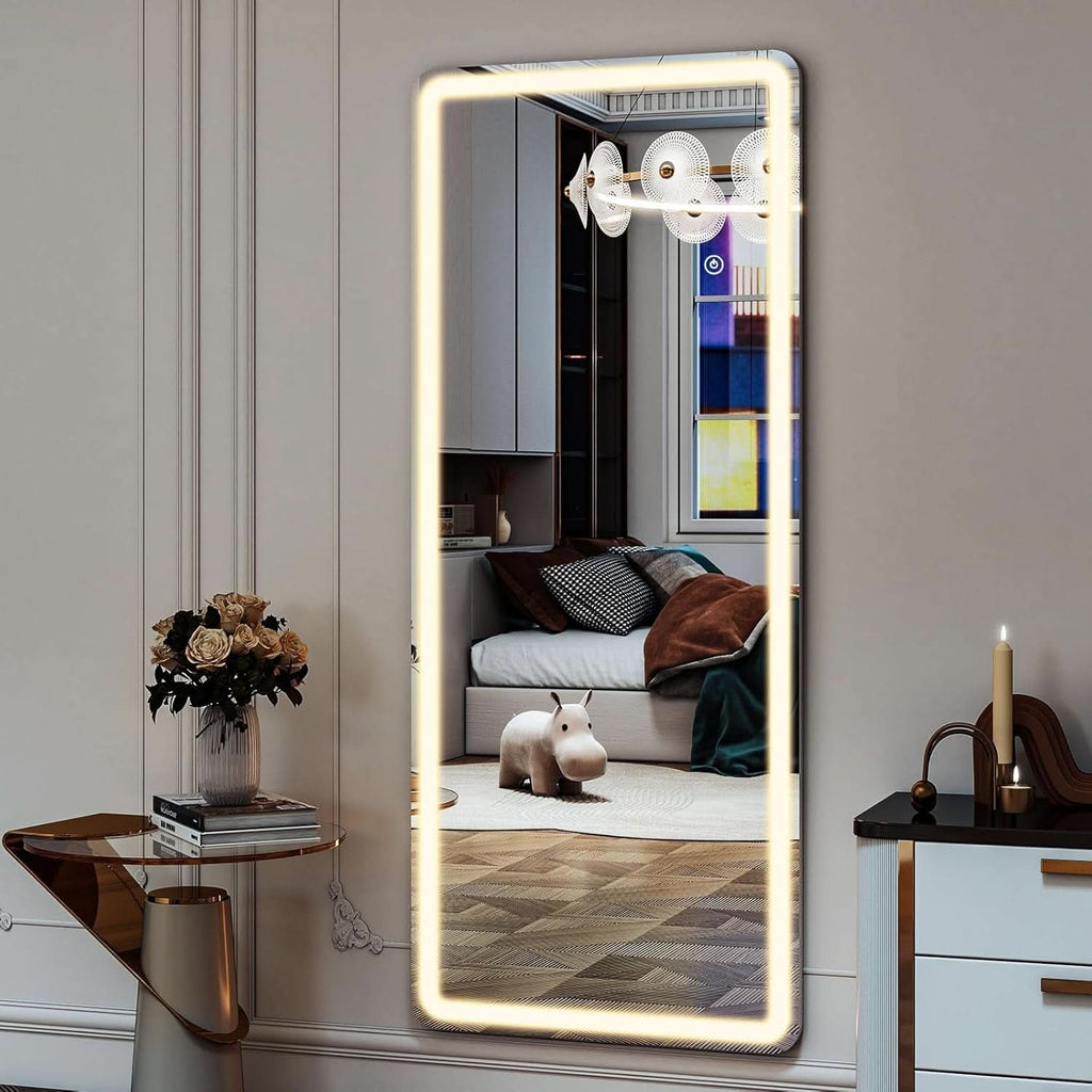 26x68 Inch Full Length Mirror With Lights LED Dimmable 3 Color Floor Standing Or Wall Hanging