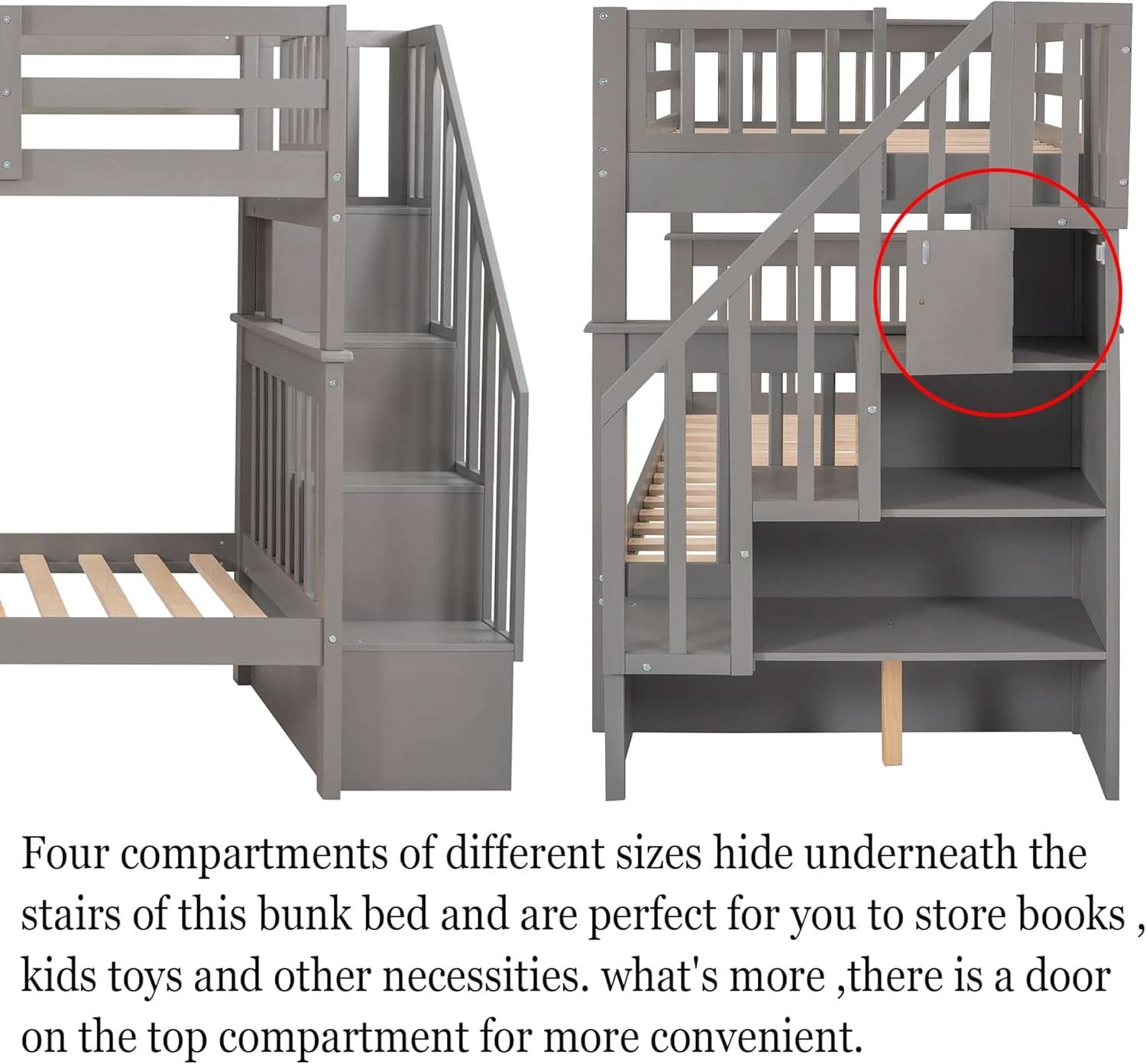 Twin Over Twin Bunk Beds With Stairs Grey For Kids Dorm