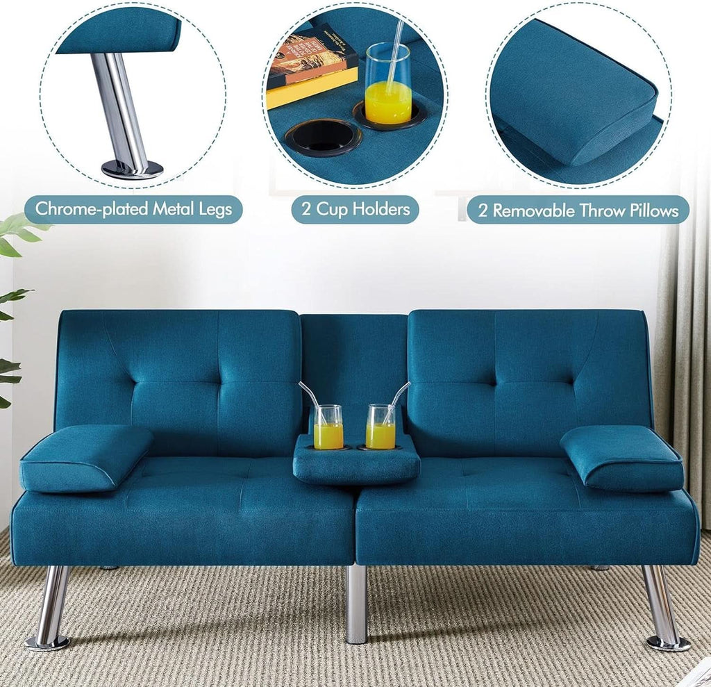 Aqua Blue Convertible Sofa Bed With Adjustable Angles