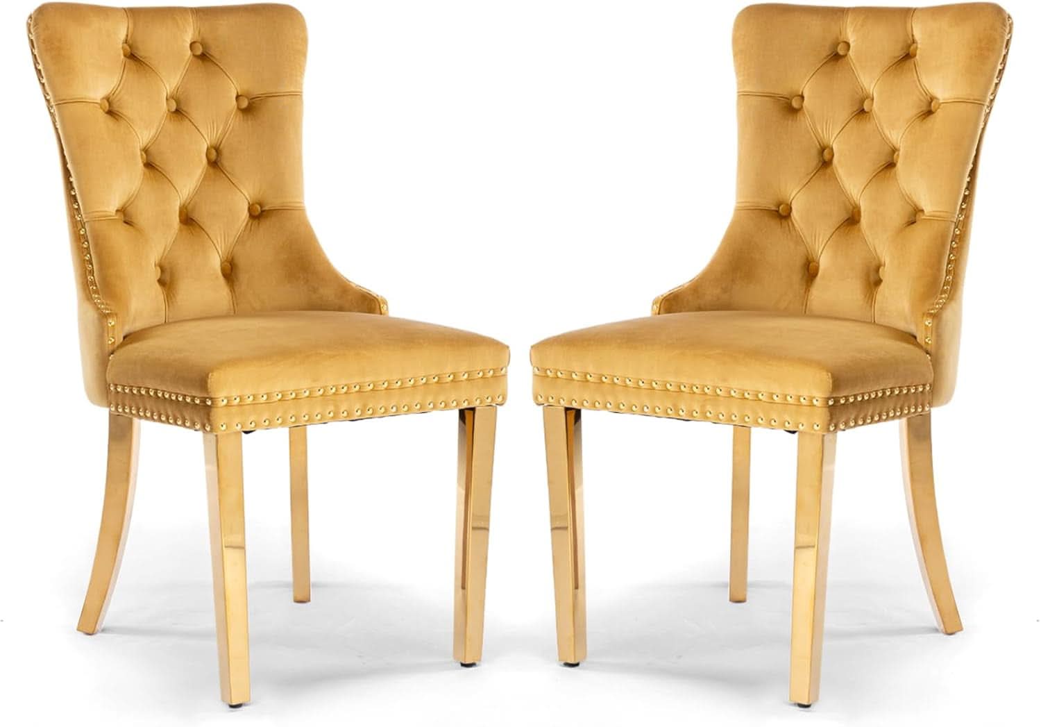 Velvet Tufted Dining Chair Set Of 2 With Nailhead Trim