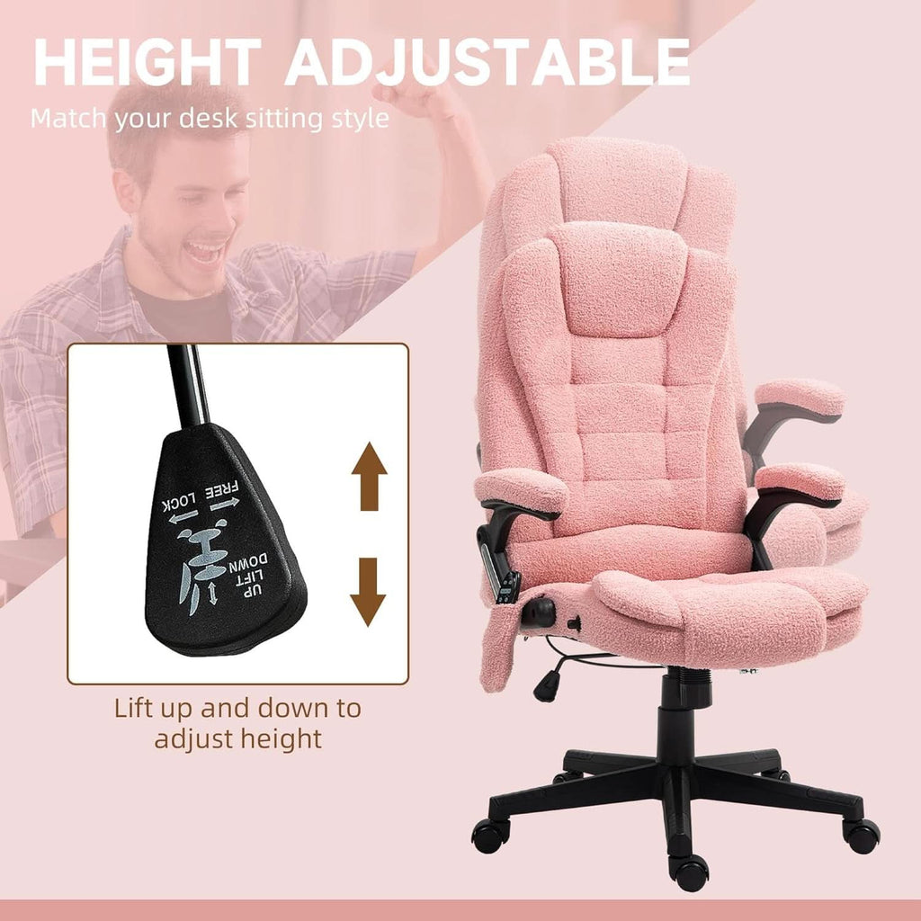 Pink Velvet Heated Massage Office Chair With Reclining Back