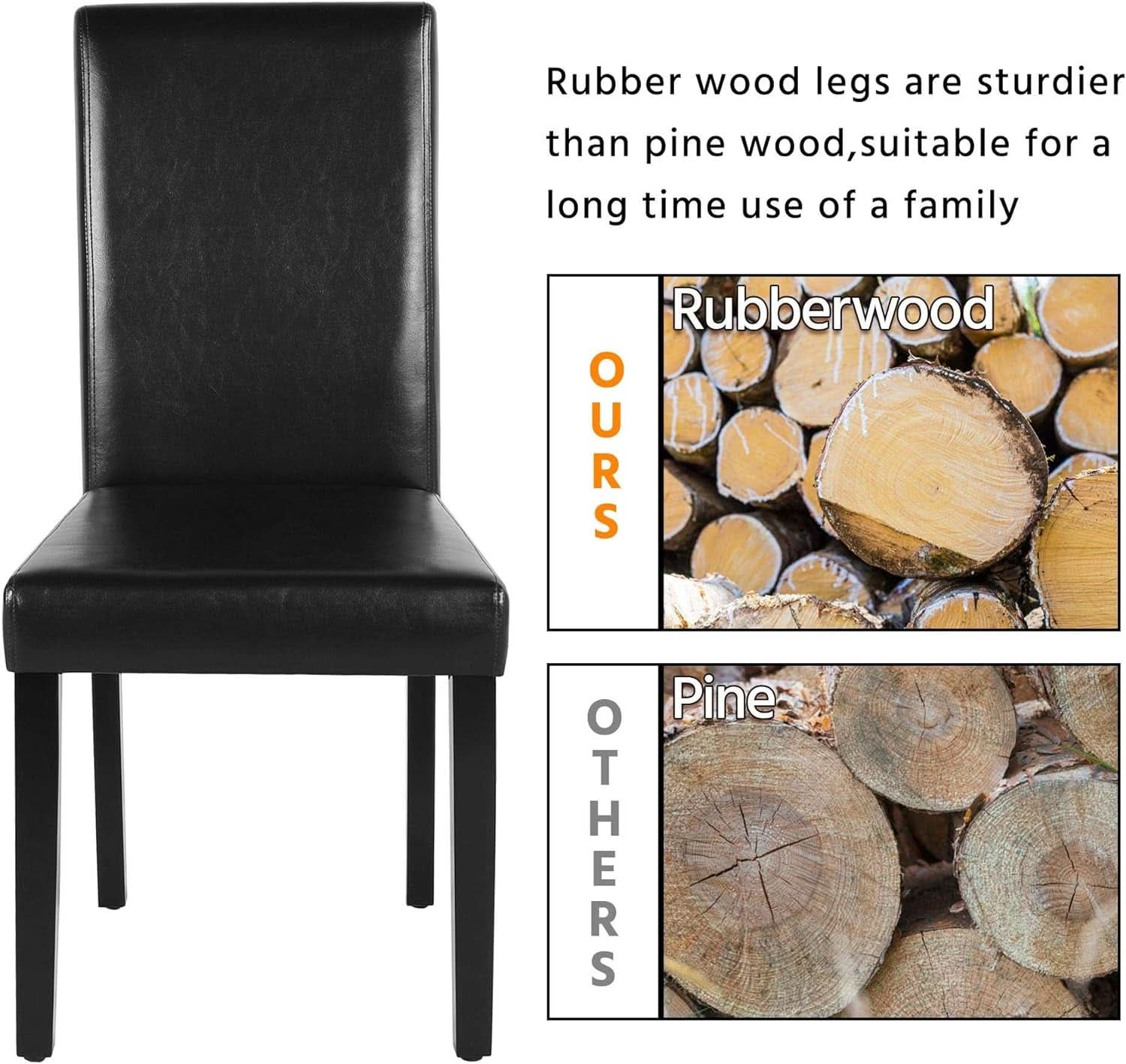 Dining Chair Set Of 4 PU Leather Upholstered Chairs With Solid Wood Legs Black