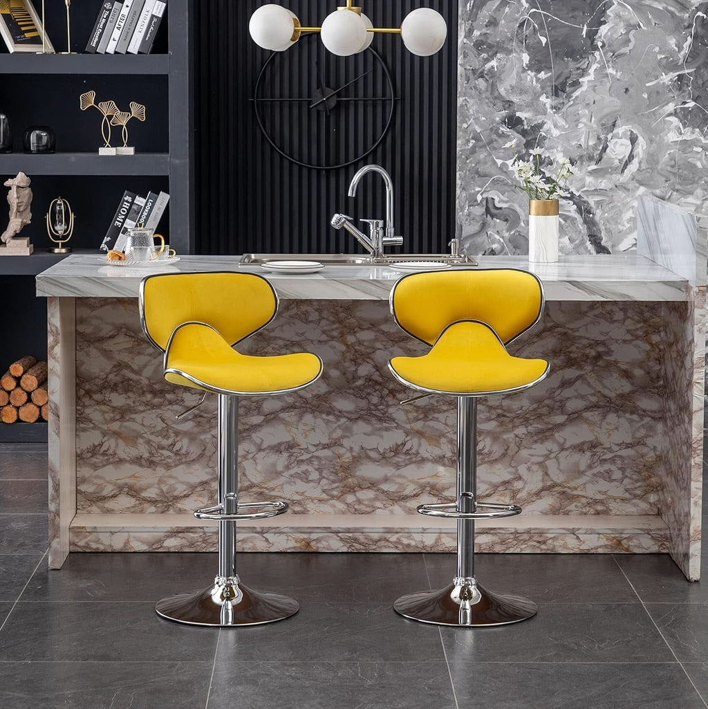 Masaccio Velvet Adjustable Swivel Bar Stool Set Of 2 Yellow