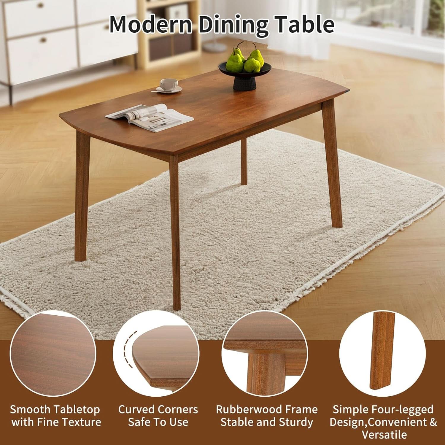 Brown Beige Space Saving Solid Wood Dining Set Chairs