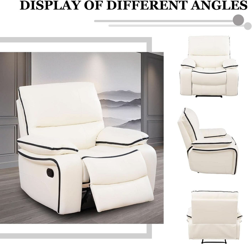 Cream White Bonded Leather Recliner Sofa Set With Manual Recliner