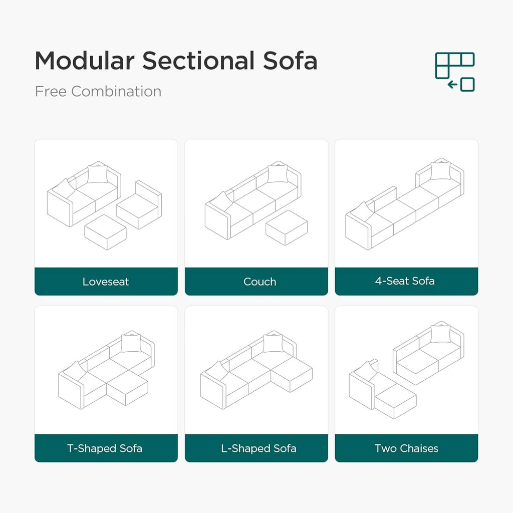 L Shaped Convertible Modular Sectional Sofa Cream Chaise