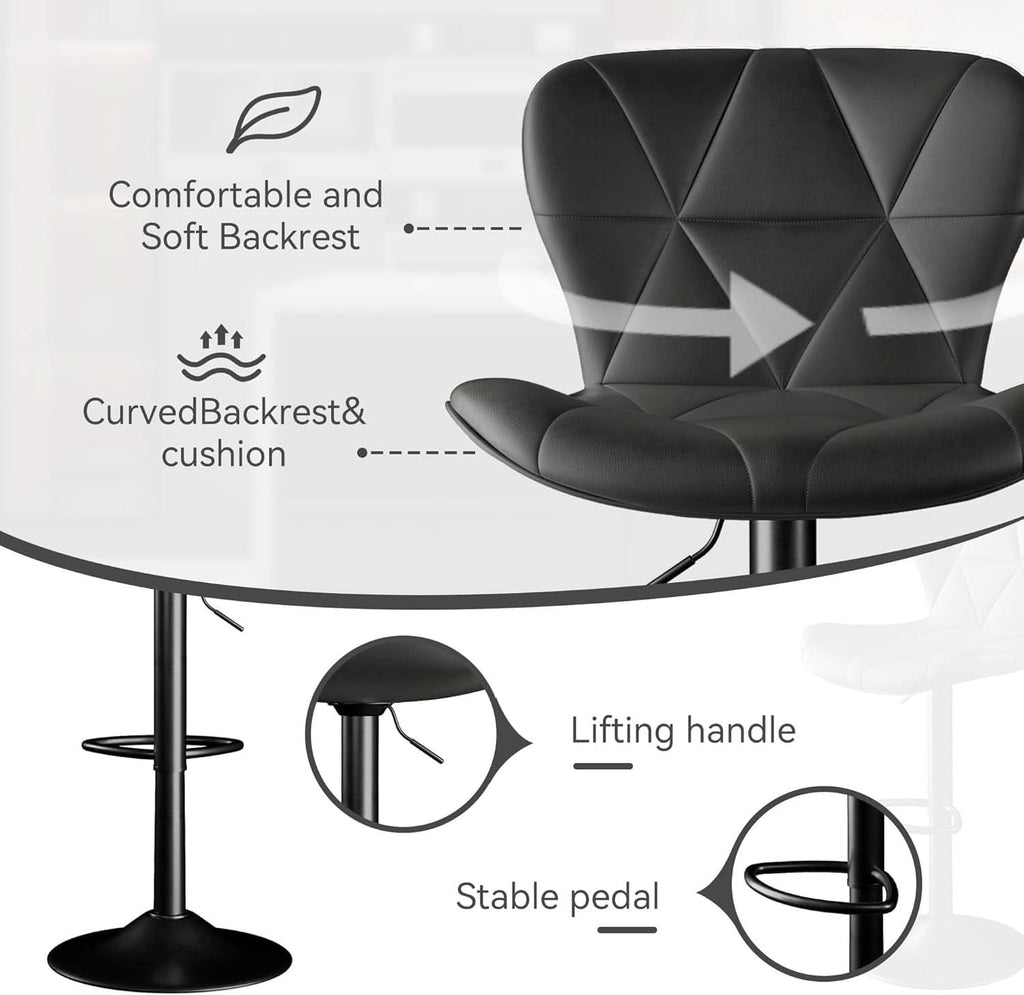 Bar Stools Set Of 2 Adjustable Swivel Faux Leather Black