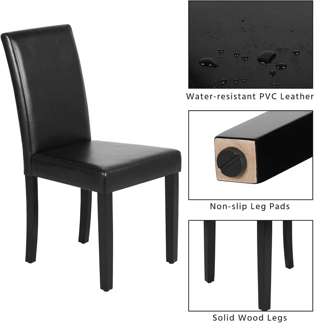 Dining Chair Set Of 4 PU Leather Upholstered Chairs With Solid Wood Legs Black