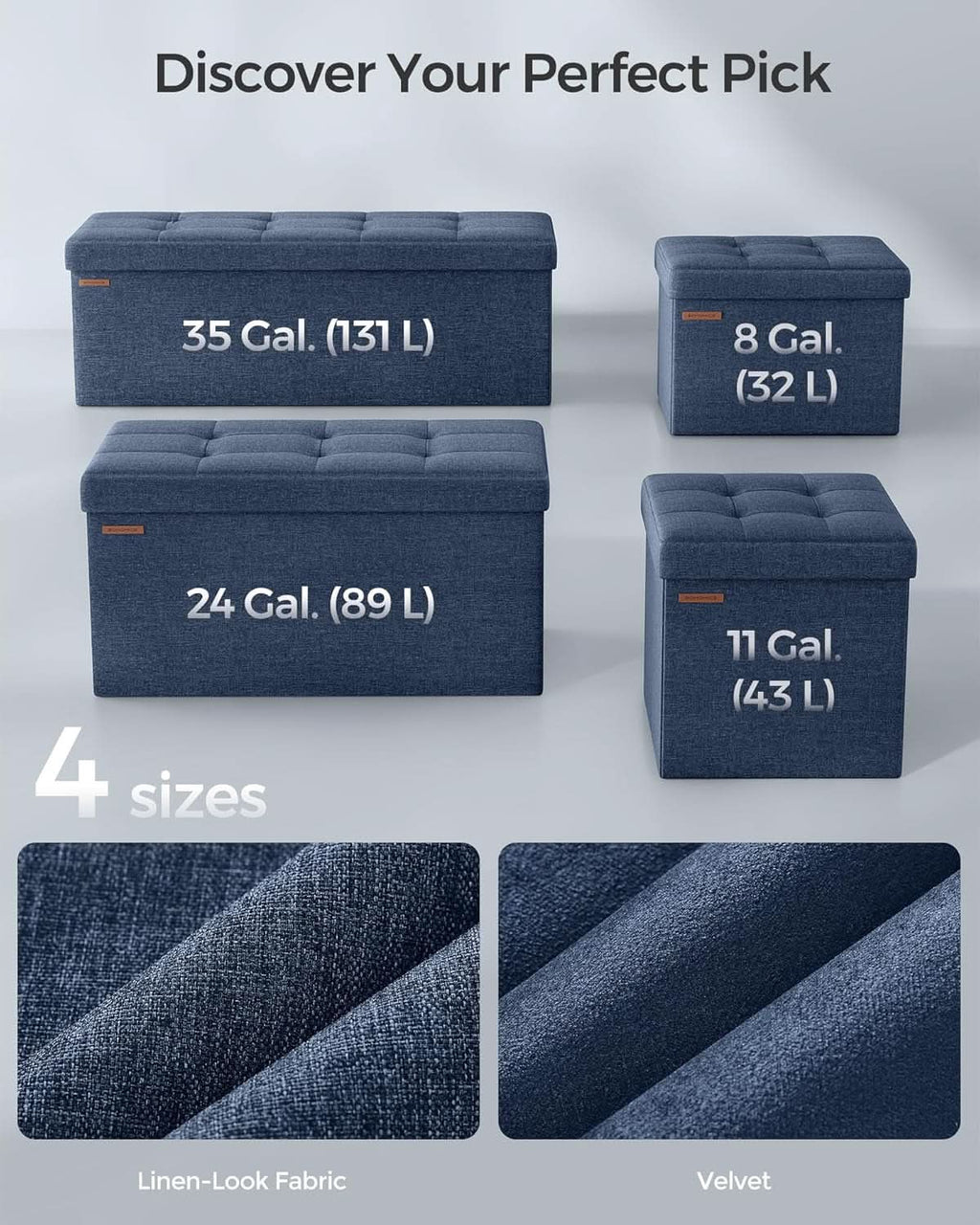 30 Inch Ottoman Bench Midnight Blue Storage Unit Pro Max
