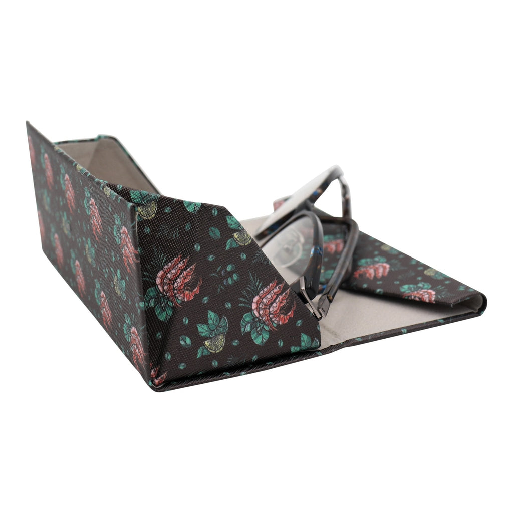 Shrimp Print Glasses Case - Vegan Leather Magic Folding Hardcase
